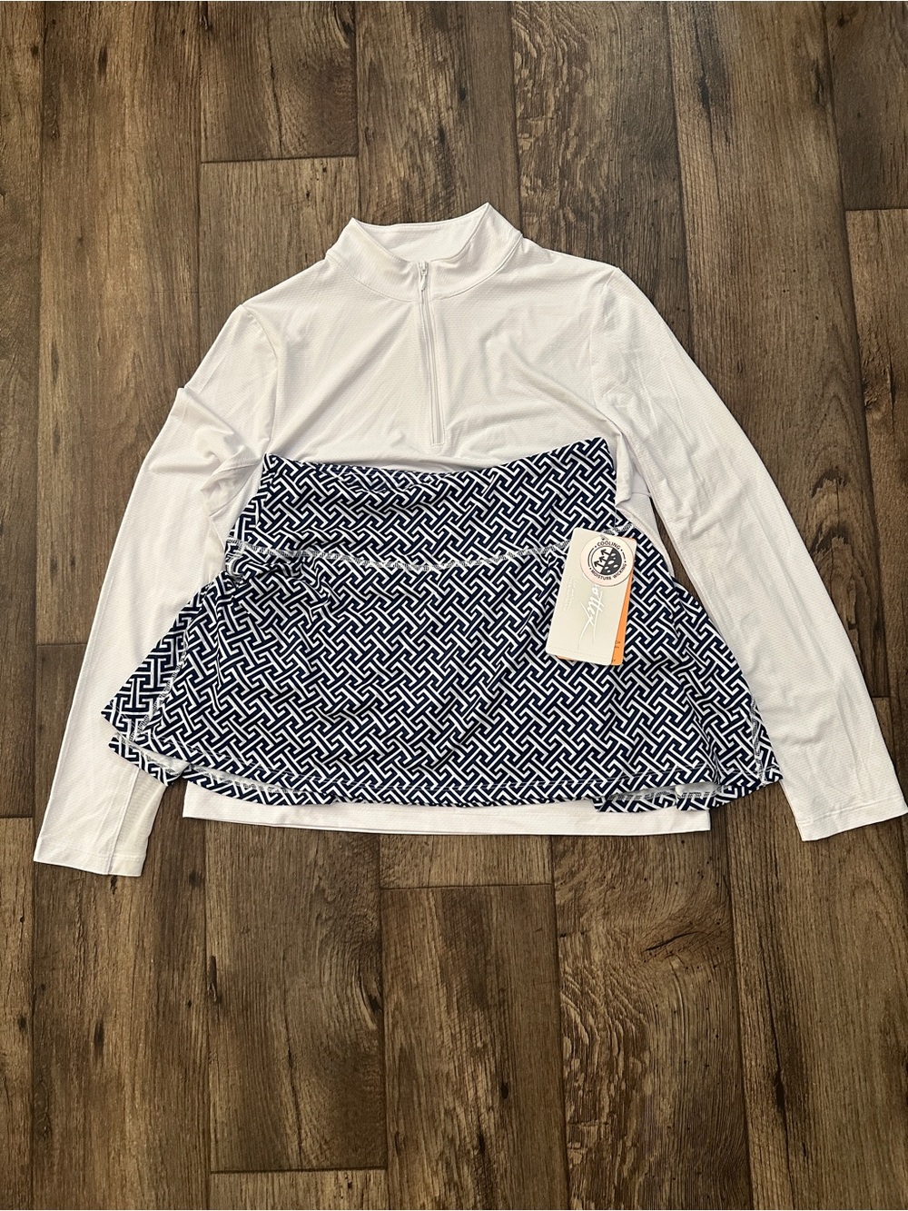 Gottex Tennis Golf Pickleball Long Sleeve Shirt Skirt Set Size M White Blue